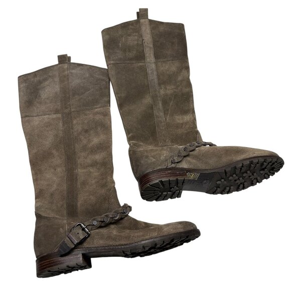 Belle by Sigerson Morrison Gray Brown Taupe Pull On Calf High Boots Size 10 - Picture 3 of 8